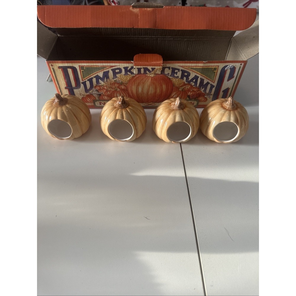 Vintage‎ Ceramic Pumpkin Napkin Ring Holders Set of 4